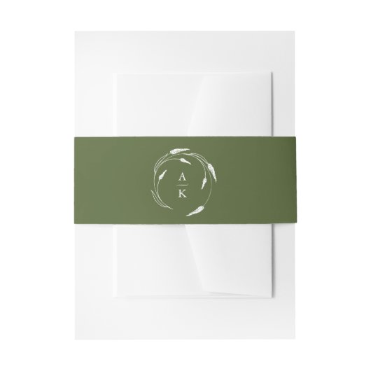 Groene Trouw Monogram Uitnodigingen Wikkel (Voorkant Voorbeeld)