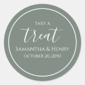 Groene Trouw Simpele Kalligrafie Script Traktatie Ronde Sticker (Voorkant)