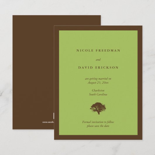 Groene trouwaankondigingseik sla de datum op kaart (Voorkant / Achterkant)