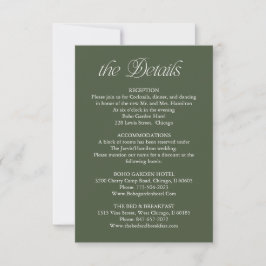 Groene Trouwdetails Informatie Insteekkaart RSVP Kaartje