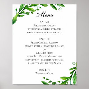 Groene trouwmenu poster. Zomer dinermenu Poster