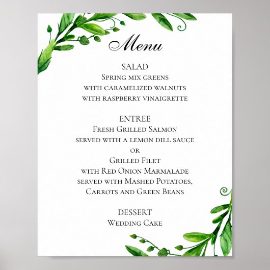 Groene trouwmenu poster. Zomer dinermenu Poster (Voorkant)