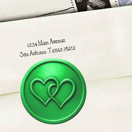 Groene trouwring met twee verstrengelde harten ronde sticker