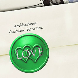 Groene trouwring met twee verstrengelde harten ronde sticker