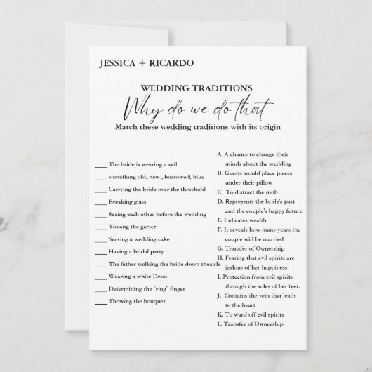 Groene trouwtraditie bruidsfeest spelkaart aankondiging (Voorkant)