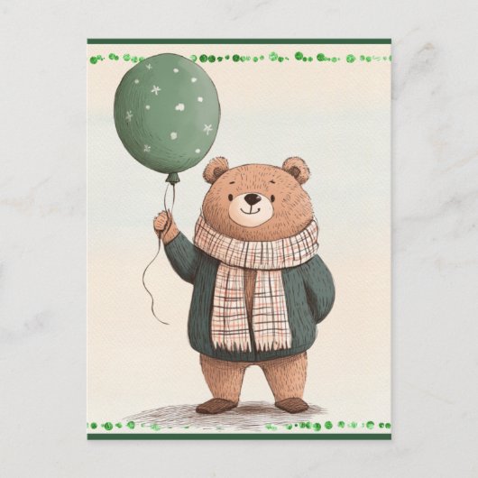Groene Trui Beer met Herfst Plaid Sjaal Briefkaart (Voorkant)
