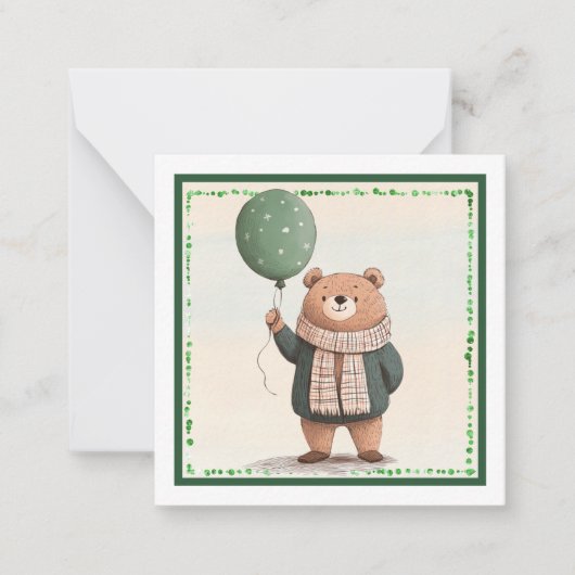 Groene Trui Beer met Herfst Plaid Sjaal Notitiekaartje (Voorkant)