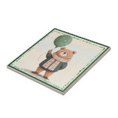 Groene Trui Beer met Herfst Plaid Sjaal Tegeltje (Zijkant)