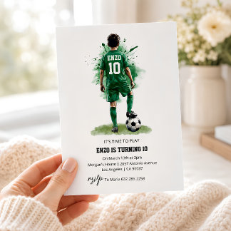 Groene trui jongen achteraanzicht voetbal verjaard kaart