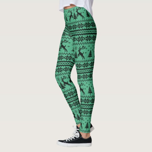 Groene trui rendier Kerstmis Leggings (Links)