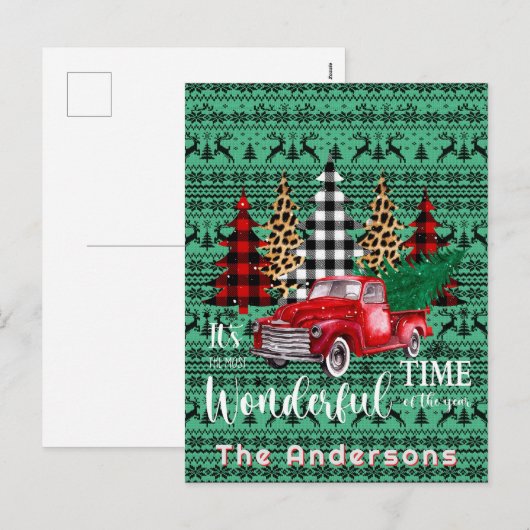 Groene trui rendier rode  truck feestdagenkaart (Voorkant / Achterkant)