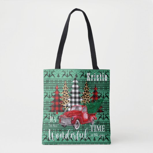 Groene trui rendier  rode truck kerst tote bag (Voorkant)