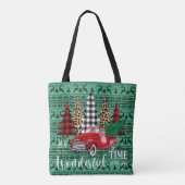 Groene trui rendier  rode truck kerst tote bag (Achterkant)