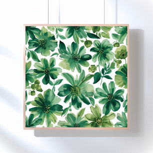 Groene Tuin Bloem Botanische Aquarel Schildering Poster