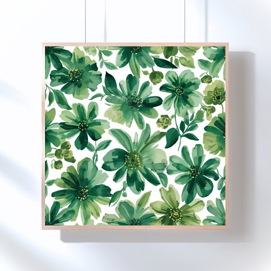 Groene Tuin Bloem Botanische Aquarel Schildering Poster