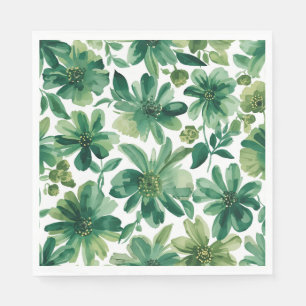 Groene Tuin Bloem Botanische Aquarel Schildering Servet