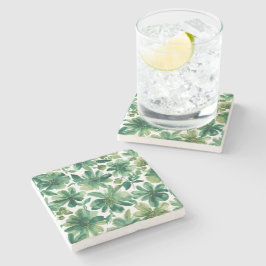 Groene Tuin Bloem Botanische Aquarel Schildering Stenen Onderzetter