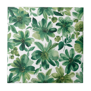 Groene Tuin Bloem Botanische Aquarel Schildering Tegeltje