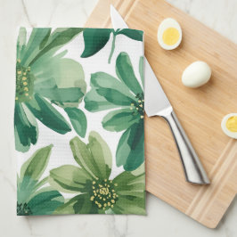 Groene Tuin Bloem Botanische Aquarel Schildering Theedoek