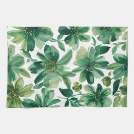 Groene Tuin Bloem Botanische Aquarel Schildering Theedoek