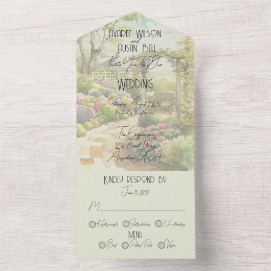 Groene Tuin Bruiloft All In One Uitnodiging (Binnen)