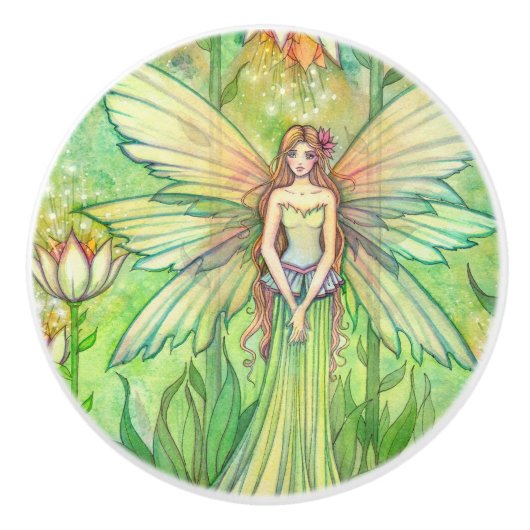 Groene Tuin Flower Fairy Illustratie Keramische Knop (Voorkant)