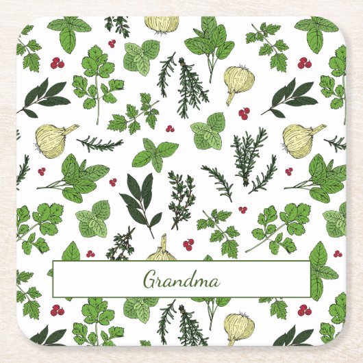 Groene Tuin Kruiden en Specerijen Patterned Kartonnen Onderzetters (Voorkant)
