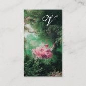 Groene tuin, Rococo Lady op Swing Monogram Visitekaartje (Achterkant)