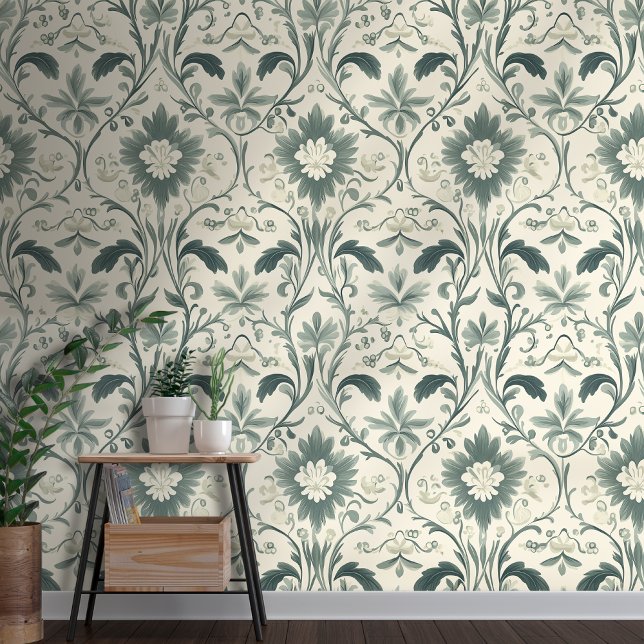 Groene Tuin Wallpaper Damask Style Behang (Creator heeft geüpload)