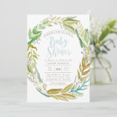 Groene tuin | Waterverf Baby shower Uitnodiging (Staand voorkant)