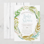 Groene tuin | Waterverf Baby shower Uitnodiging (Voorkant / Achterkant)