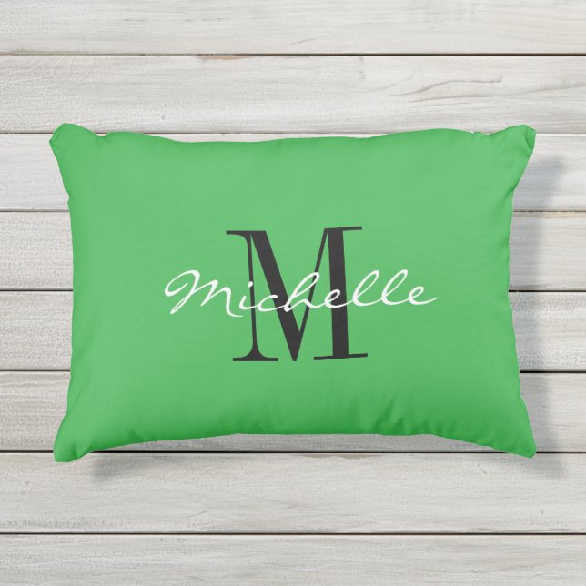 Groene tuinkussen met elegante naammonogram buitenkussen (Voorkant)