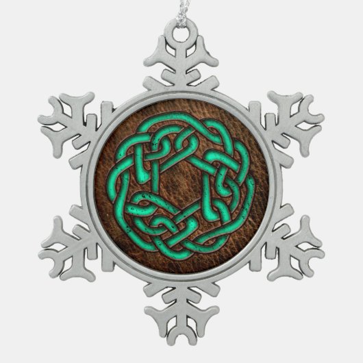Groene turkooizen celtic knot on learning digital  tin sneeuwvlok ornament (Voorkant)