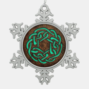 Groene turquoise celknot op de digitale kunst van  tin sneeuwvlok ornament