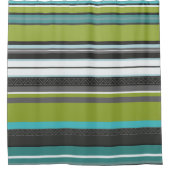 Groene, Turquoise en grijze strepen Douchegordijn (Voorkant)