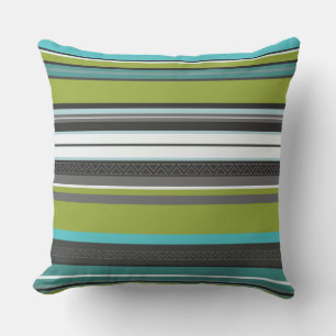 Groene, Turquoise en grijze strepen Kussen