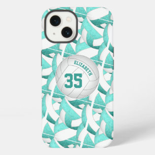 groene turquoise gepersonaliseerde meisjes volleyb iPhone 13 hoesje