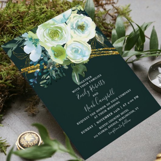 Groene Turquoise Gouden Bloem Foto Bruiloft Flyer