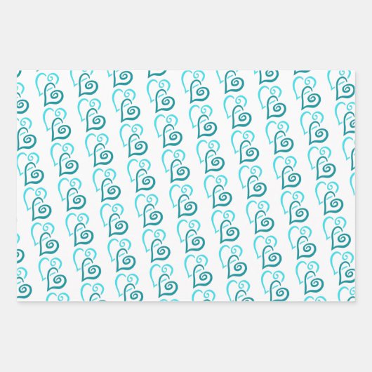 Groene Turquoise Linked Heart Pattern Inpakpapier Vel (Voorkant 3)