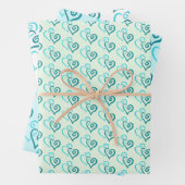 Groene Turquoise Linked Heart Pattern Inpakpapier Vel (In situ)