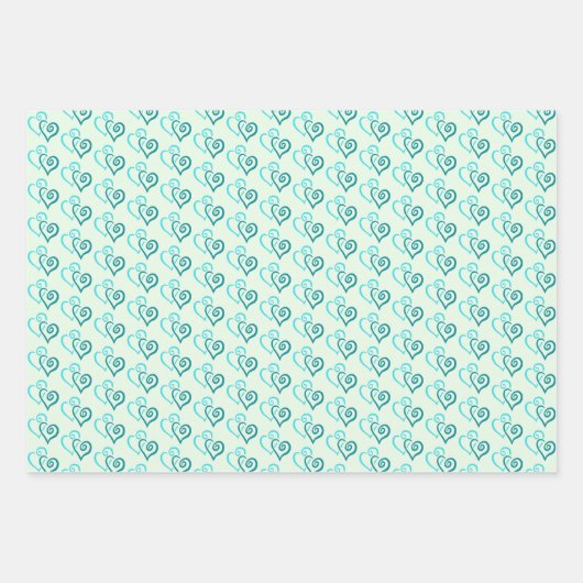 Groene Turquoise Linked Heart Pattern Inpakpapier Vel (Voorkant)