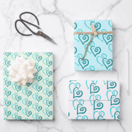 Groene Turquoise Linked Heart Pattern Inpakpapier Vel