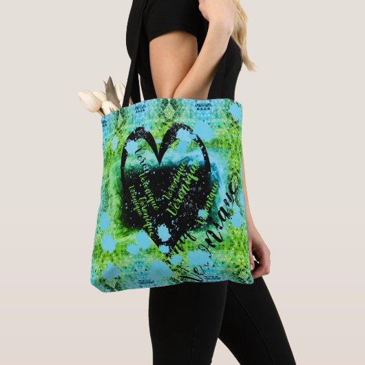 Groene Turquoise verfharaam Veronique Tote Bag (Dichtbij)