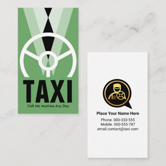Groene Tuxedo Chauffeur Taxi Visitekaartje (Voorkant / Achterkant)