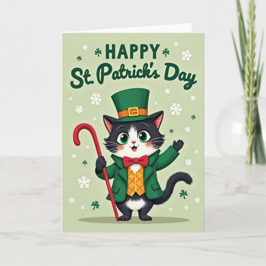 Groene Tuxedo Kat Dag Kaart (Voorkant)