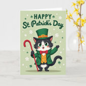 Groene Tuxedo Kat Dag Kaart (Gele Bloem)