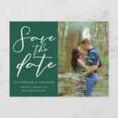Groene Twee Paar Foto Bos Sla de Foto Op Aankondigingskaart (Voorkant)