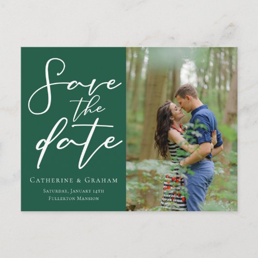 Groene Twee Paar Foto Bos Sla de Foto Op Aankondigingskaart (Voorkant)
