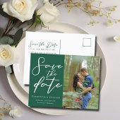 Groene Twee Paar Foto Bos Sla de Foto Op Aankondigingskaart