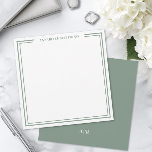 Groene Twee Rand Naam Monogram Vierkant Notitiekaartje